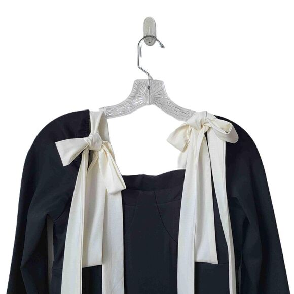 NEW Black Long Sleeve Bow Strap Square Neck Midi Dress Size Medium - Picture 6 of 9
